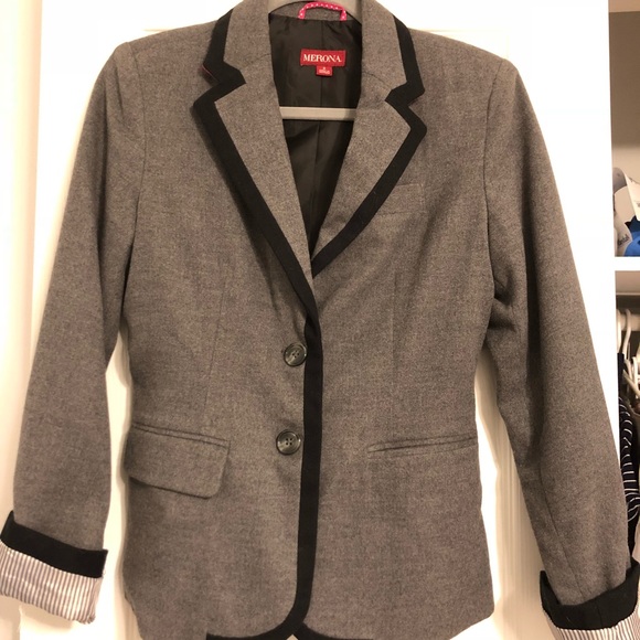 Merona Gray with Black Trim Blazer - Picture 1 of 7
